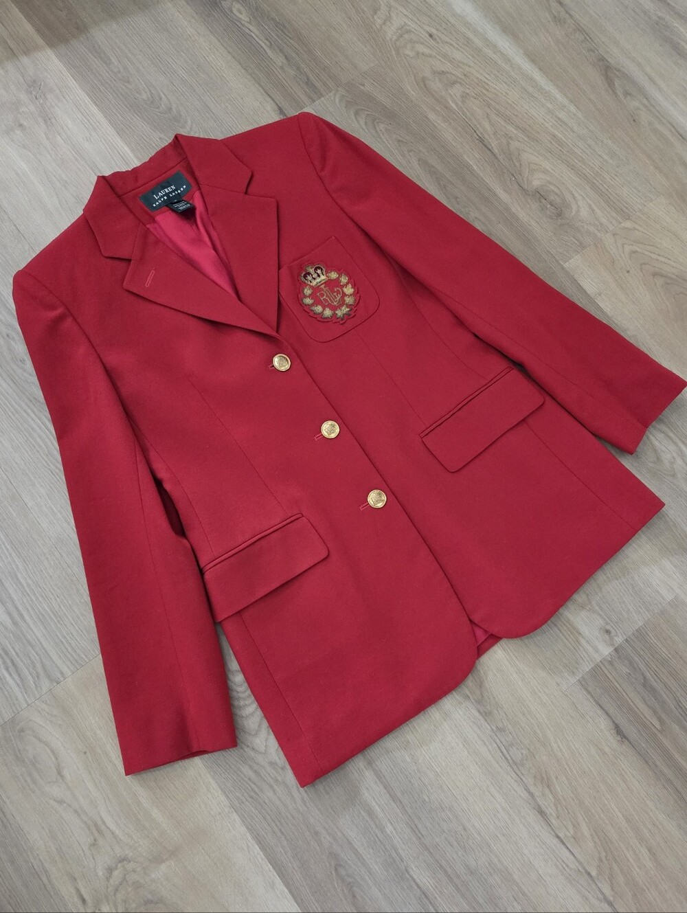 Vtg Lauren Ralph Lauren USA Red Crest Worsted Wool Blazer 6 Old Money Preppy - Picture 2 of 9